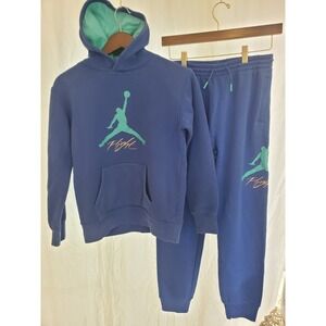 Jordan Flight Hoodie Jogger Set Youth Large 12-13 Blue Teal Jumpman